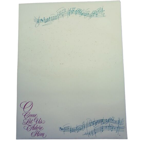 Vintage Christmas Letterhead Stationery O Come Let Us Adore Him Music Notes 90s - Picture 12 of 16